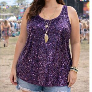 Lane Bryant Sequin Tank Top 18/20 Purple Plum Festival Rave Goth Summer